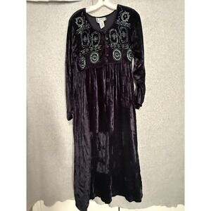 Vintage Jasmine By KVM Dress Womens M Purple Velvet Beaded Empire Maxi Boho